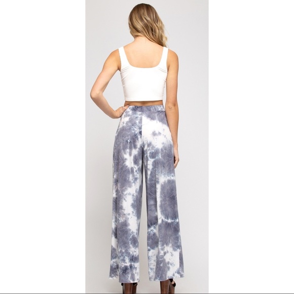 Wide Leg Pants Womens Casual Pants Stretch tie dye Gray White NWT beach boho - Picture 2 of 12